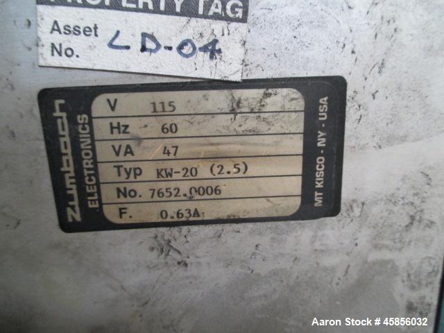 Used Zumbach Surface Fault Detector, Model KW20. 2.5" Wide aperture with 2" wide opening with idler rollers, serial #7652.0006.
