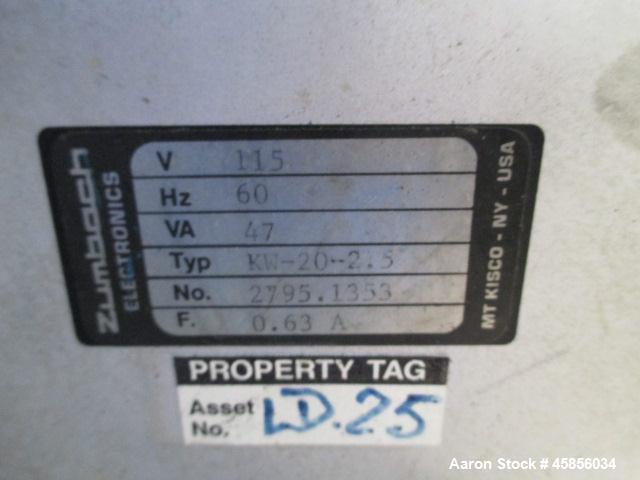 Used Zumbach Surface Fault Detector, Model KW20. 2.5" Wide aperture with 2" wide opening with idler rollers, serial #2795.1353.