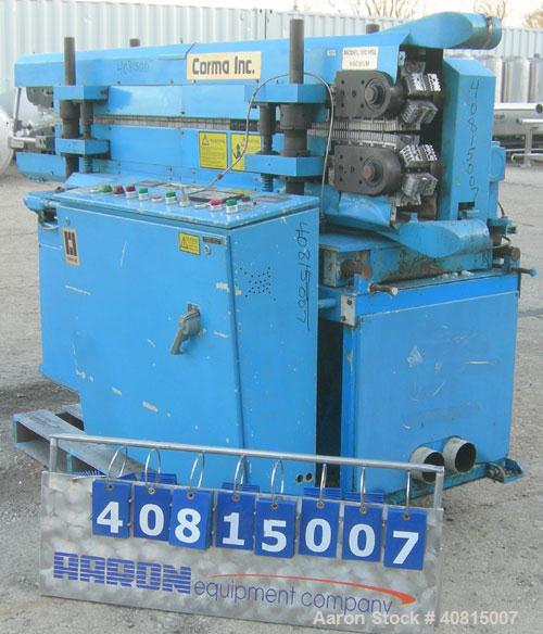 Used Corma Corrugator, Model 120HSL. Maximum line speed 125 feet per minute, approximate 3/4" mold blocks. Driven by an approximate 5 hp motor. Includes a Powertec drive panel.