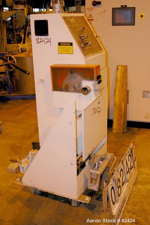 Used Killion Fly Knife Servo Cutter. Approximate 1 hp drive, good for profile of 2" or smaller. Pushbutton controls. Including power belt conveyor 94" long x 3.5" wide with air assist removal, 1/3 hp...