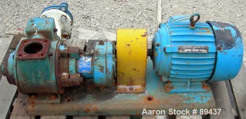 Used Blackmer Sliding Vane Pump, Model XL1.5A, Ductile Cast Iron. 2 1/2" inlet/outlet. Rated approximately 35 gallons per minute at 100 PSI at 1750 RPM. Driven by a 5 HP, 3/60/230/460 Volt, 1735 RPM ...