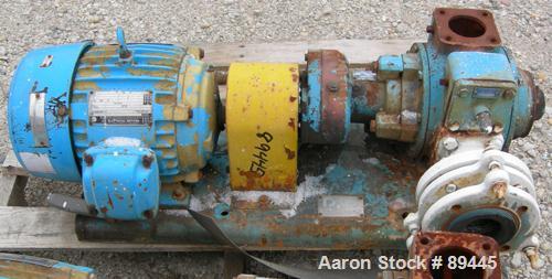 Used Blackmer Sliding Vane Pump, Model XL1.5A, Ductile Cast Iron. 2-1/2" inlet/outlet. Rated approximately 35 gallons per minute at 100 PSI at 1750 RPM. Driven by a 5 HP, 3/60/230/460 Volt, 1735 RPM ...