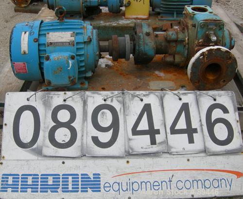 Used Blackmer Sliding Vane Pump, Model XL1.5A, Ductile Cast Iron. 2 1/2" inlet/outlet. Rated approximately 35 gallons per minute at 100 PSI at 1750 RPM. Driven by a 5 HP, 3/60/230/460 Volt, 1735 RPM ...
