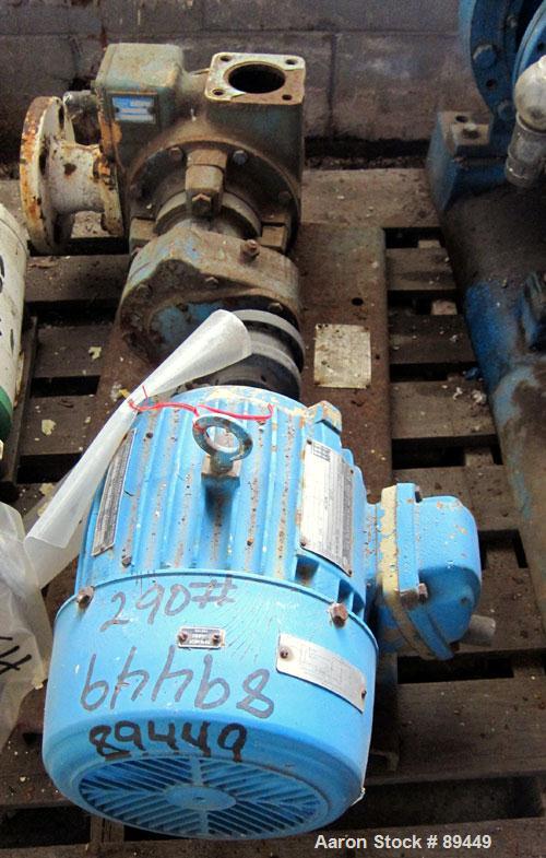 Used Blackmer Sliding Vane Pump, Model XL1.5A, Ductile Cast Iron. 2 1/2" Inlet/outlet. Rated approximately 35 gallons per minute at 100 psi at 1750 rpm. Driven by a 5hp, 3/60/230/460 volt, 1735 rpm X...