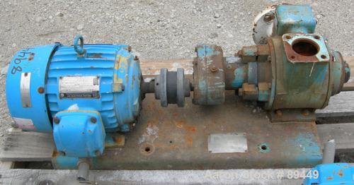 Used Blackmer Sliding Vane Pump, Model XL1.5A, Ductile Cast Iron. 2 1/2" Inlet/outlet. Rated approximately 35 gallons per minute at 100 psi at 1750 rpm. Driven by a 5hp, 3/60/230/460 volt, 1735 rpm X...