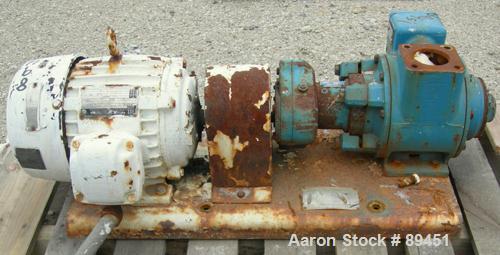 Used Blackmer Sliding Vane Pump, Model XL1.5A, Ductile Cast Iron. 2 1/2" inlet/outlet. Rated approximately 35 gallons per minute at 100 PSI at 1750 RPM. Driven by a 5 HP, 3/60/230/460 Volt, 1735 RPM ...