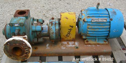 Used Blackmer Sliding Vane Pump, Model XL1.5A, Ductile Cast Iron. 2 1/2" inlet/outlet. Rated approximately 35 gallons per minute at 100 PSI at 1750 RPM. Driven by a 5 HP, 3/60/230/460 Volt, 1735 RPM ...