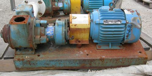Used Blackmer Sliding Vane Pump, Ductile Cast Iron. 2-1/2" Inlet/outlet. Rated approximately 35 gallons per minute at 100 PSI at 1750 RPM. Driven by a 5 HP, 3/60/230/460 Volt, 1740 RPM XP motor thru ...