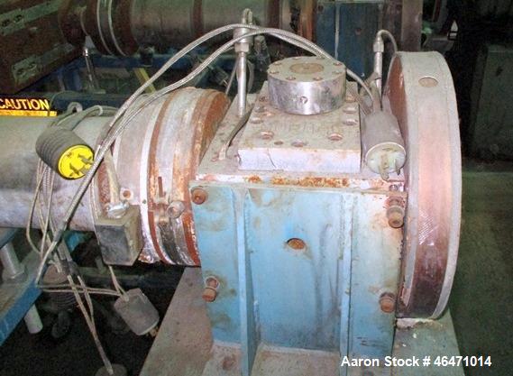 Used- Dynisco Melt Pump, Model MSDP300. 3.5" Opening, under driven with 15 hp ac motor thru 25.62:1 gearbox, on stand with a...