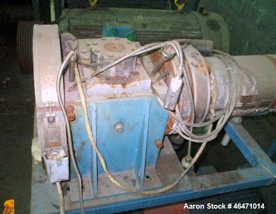 Used Dynisco Melt Pump, Model MSDP300. 3.5" Opening, under driven with 15 hp ac motor thru 25.62:1 gearbox, on stand with approximately 54" center line height, with control panel and vfd controller. ...
