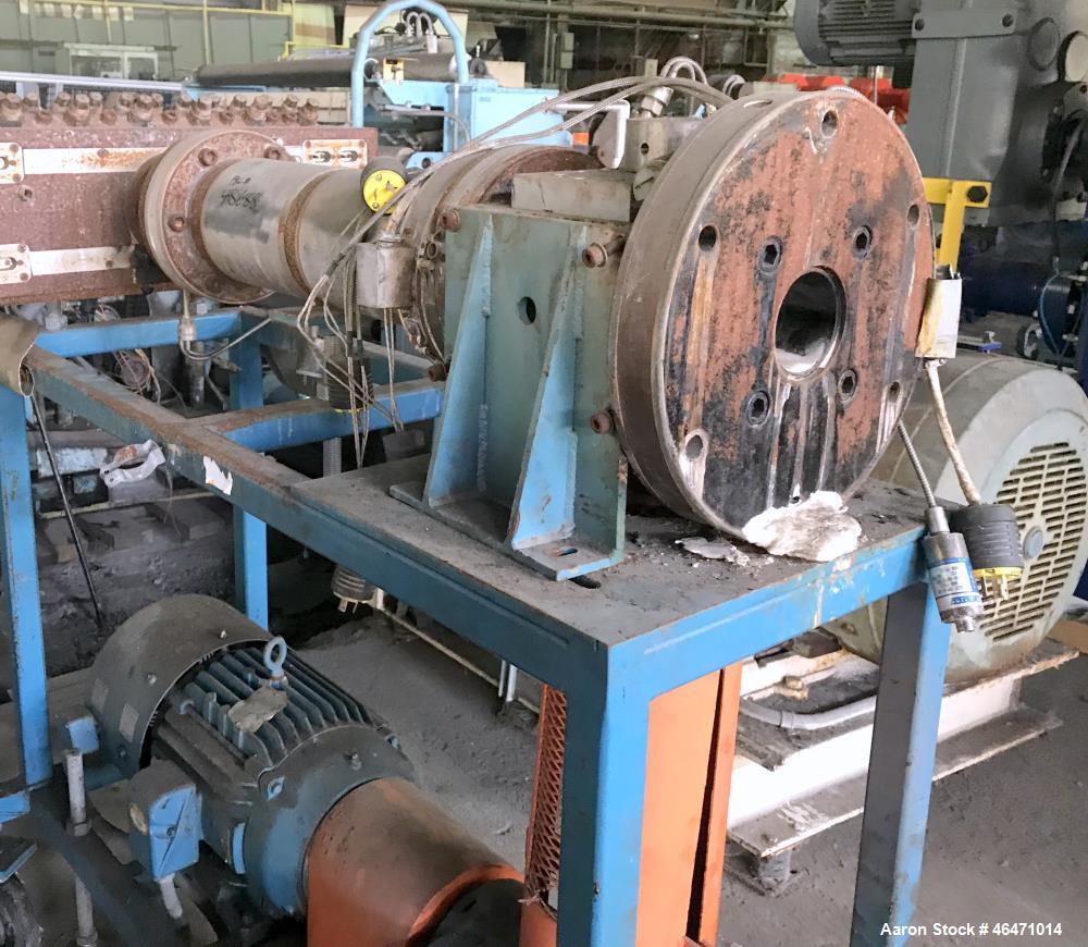 Used Dynisco Melt Pump, Model MSDP300. 3.5" Opening, under driven with 15 hp ac motor thru 25.62:1 gearbox, on stand with approximately 54" center line height, with control panel and vfd controller. ...