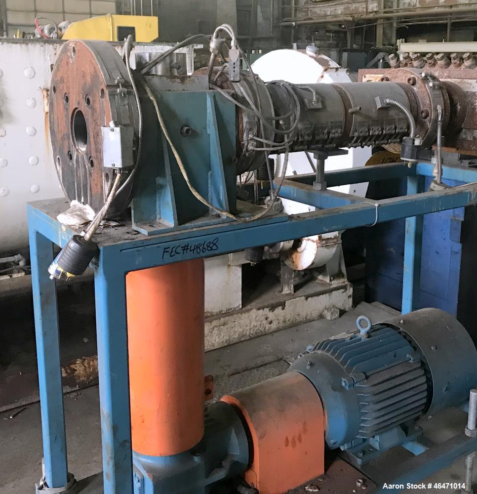 Used- Dynisco Melt Pump, Model MSDP300. 3.5" Opening, under driven with 15 hp ac motor thru 25.62:1 gearbox, on stand with a...
