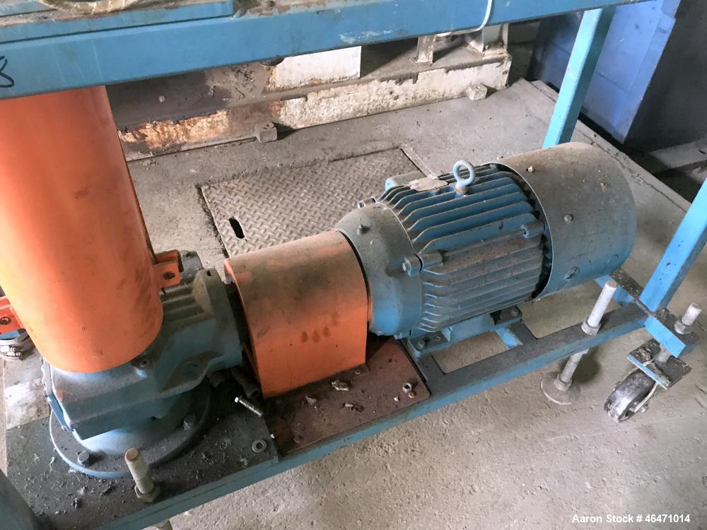Used Dynisco Melt Pump, Model MSDP300. 3.5" Opening, under driven with 15 hp ac motor thru 25.62:1 gearbox, on stand with approximately 54" center line height, with control panel and vfd controller. ...