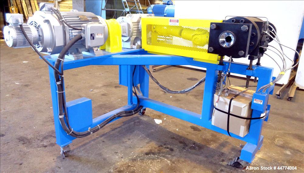Used LCI Gear Pump, Model ES90/90. Driven by a Marathon 40 hp, 190-380 volt, 3600 rpm motor with a Sew-Eurodrive 18.96:1 gearbox ratio. Mounted on carbon steel frame with casters.