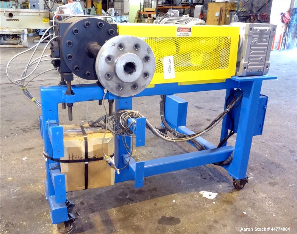 Used LCI Gear Pump, Model ES90/90. Driven by a Marathon 40 hp, 190-380 volt, 3600 rpm motor with a Sew-Eurodrive 18.96:1 gearbox ratio. Mounted on carbon steel frame with casters.