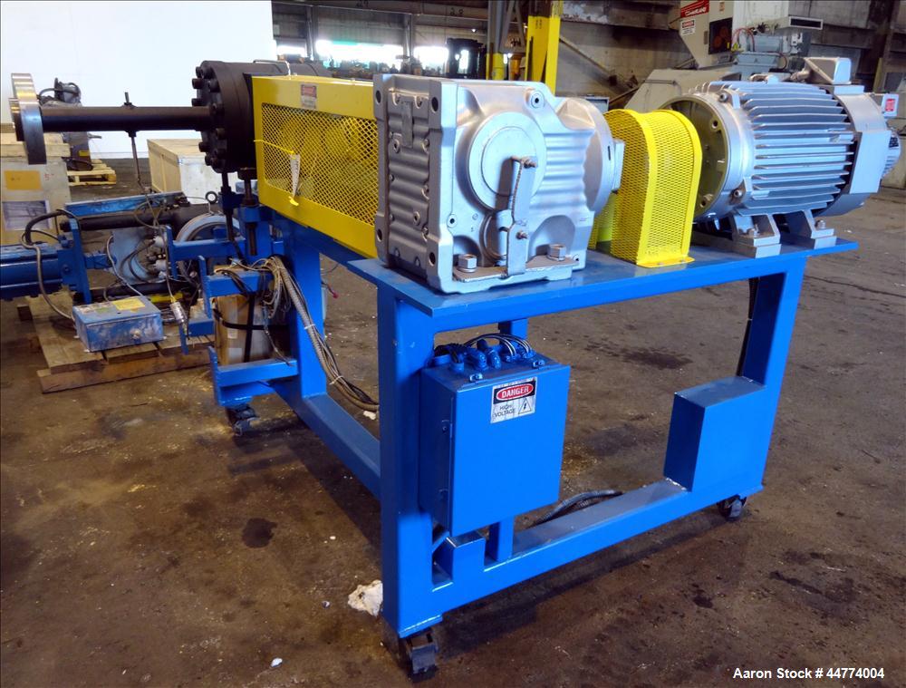 Used LCI Gear Pump, Model ES90/90. Driven by a Marathon 40 hp, 190-380 volt, 3600 rpm motor with a Sew-Eurodrive 18.96:1 gearbox ratio. Mounted on carbon steel frame with casters.