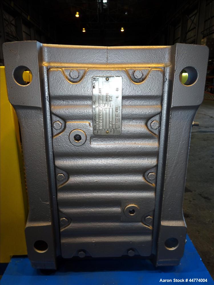 Used LCI Gear Pump, Model ES90/90. Driven by a Marathon 40 hp, 190-380 volt, 3600 rpm motor with a Sew-Eurodrive 18.96:1 gearbox ratio. Mounted on carbon steel frame with casters.