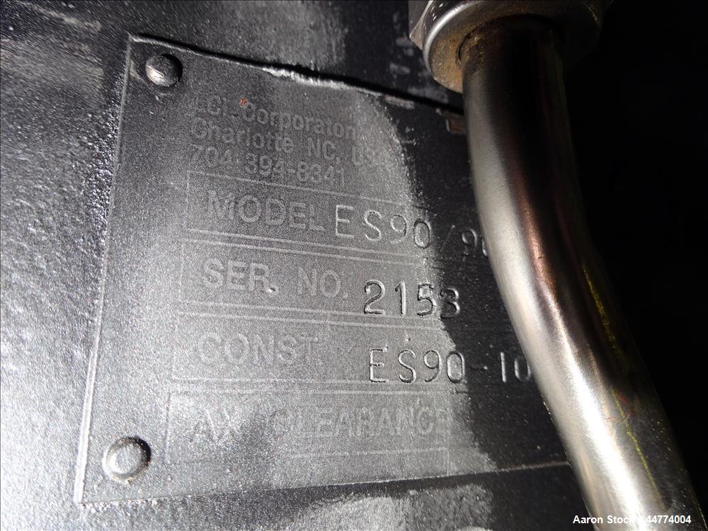 Used LCI Gear Pump, Model ES90/90. Driven by a Marathon 40 hp, 190-380 volt, 3600 rpm motor with a Sew-Eurodrive 18.96:1 gearbox ratio. Mounted on carbon steel frame with casters.