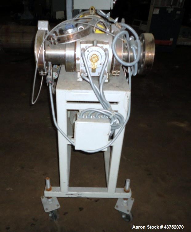 Used Maag gear pump, model EXTREX 45/45, rated up to 300#/hour capacity at 300 f, 200-3500 PAS viscosity, 69 rpm, 1000 psi suction pressure, 5000 psi discharge pressure, 2" inlet/outlet, on stand wit...