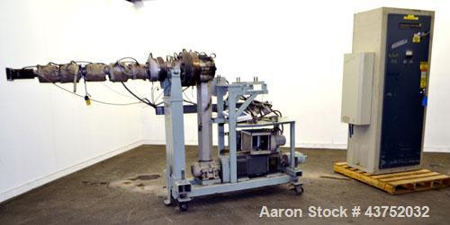 Used Maag Extrex Gear Pump, Model 56/56. Approximately 92.6 cubic meters per revolution Driven by a 10 hp, 500 volt, 1750 rpm DC motor with reducer, ratio 19.5 to 1. Mounted on a carbon steel stand w...