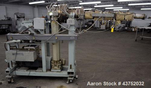 Used Maag Extrex Gear Pump, Model 56/56. Approximately 92.6 cubic meters per revolution Driven by a 10 hp, 500 volt, 1750 rpm DC motor with reducer, ratio 19.5 to 1. Mounted on a carbon steel stand w...