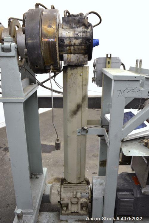 Used Maag Extrex Gear Pump, Model 56/56. Approximately 92.6 cubic meters per revolution Driven by a 10 hp, 500 volt, 1750 rpm DC motor with reducer, ratio 19.5 to 1. Mounted on a carbon steel stand w...