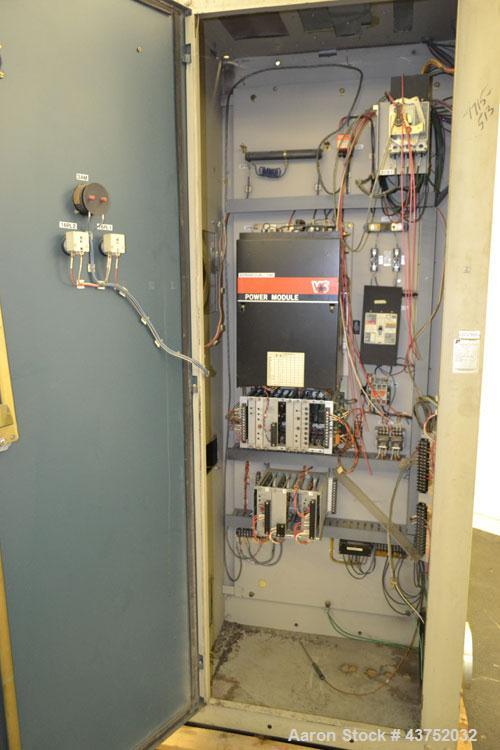 Used Maag Extrex Gear Pump, Model 56/56. Approximately 92.6 cubic meters per revolution Driven by a 10 hp, 500 volt, 1750 rpm DC motor with reducer, ratio 19.5 to 1. Mounted on a carbon steel stand w...