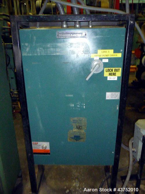 Used Maag Extrex Gear Pump, Model EX90 4STE 10/0. Driven by a 30 hp DC motor with SCR control. Includes an operator panel for pressure.