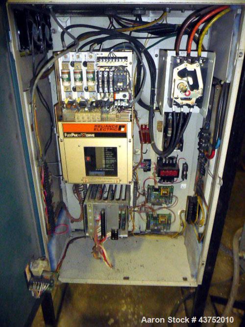 Used Maag Extrex Gear Pump, Model EX90 4STE 10/0. Driven by a 30 hp DC motor with SCR control. Includes an operator panel for pressure.