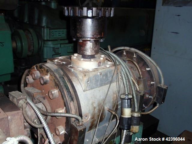 Used Maag gear pump, model EXTREX, type 90/90, rated up to 350 bar discharge pressure, 350 degrees C max temperature, 30,000 Pas max viscosity, 120 bar max inlet pressure, with 30 hp 500 volt DC moto...