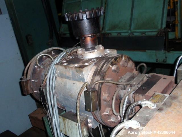Used Maag gear pump, model EXTREX, type 90/90, rated up to 350 bar discharge pressure, 350 degrees C max temperature, 30,000 Pas max viscosity, 120 bar max inlet pressure, with 30 hp 500 volt DC moto...