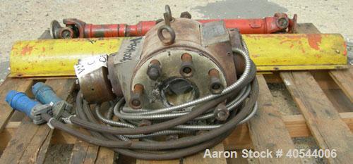 Used Maag Extrex gear pump, type 56/56. Approximately 92.6 cubic meters per revolution. Approximately 2 5/8" openings. Driven by a 15 hp, 240 volt, 1750 rpm DC motor with a reducer, ratio 20.55 to 1....