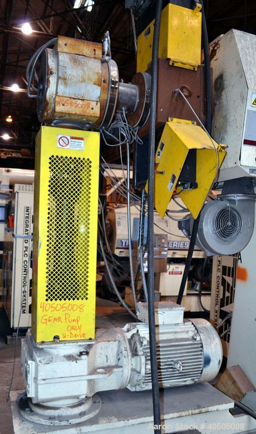 Used Maag Gear Pump, Model EP 112/70-2000. Driven by a 40hp, 3/60/230/460 volt, 1760 rpm motor thru a reducer, ratio 31.28 to 1.