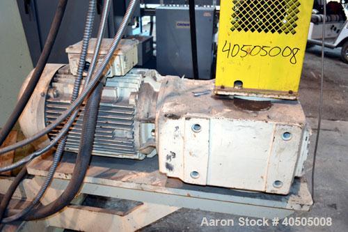 Used Maag Gear Pump, Model EP 112/70-2000. Driven by a 40hp, 3/60/230/460 volt, 1760 rpm motor thru a reducer, ratio 31.28 to 1.