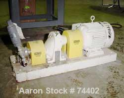 USED: Maag gear pump, model TX/22/13E, stainless steel. Approx .15liter per minute, 50-20,000 SP viscosity. 0 psi suction, 145 psidischarge. Approx 3/4" inlet/outlet. Driven by a 2 hp, 3/60/230/460vo...