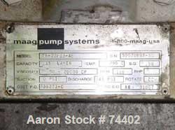 USED: Maag gear pump, model TX/22/13E, stainless steel. Approx .15liter per minute, 50-20,000 SP viscosity. 0 psi suction, 145 psidischarge. Approx 3/4" inlet/outlet. Driven by a 2 hp, 3/60/230/460vo...