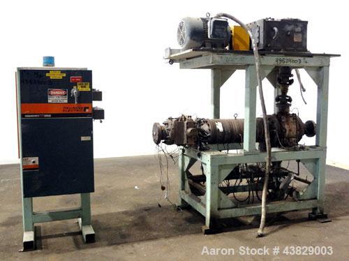 Used Extrex Gear Type Melt Pump. Driven by a 40hp, 3/60/208-230/460 volt, 1780 rpm motor with a Falk Model 284AFXD2A RAM gearbox, ratio 21.19 to 1. Floor standing vertical type support stand, approxi...