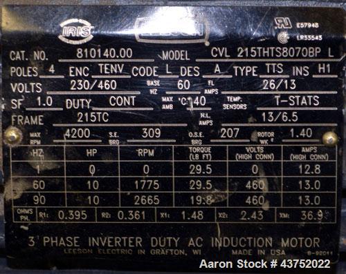 Used Gear Pump. Driven by a 10 hp, 3/60/460 volt, 1775 rpm motor thru a reducer, ratio 7.5 to 1. Mounted on a base with casters. Last used on a 3.5" extruder.