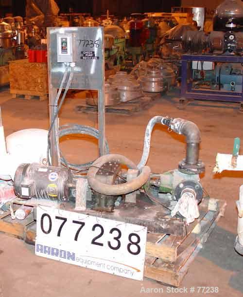 Used- Viking Rotary Pump, Model K724. Approximately 35 gallons per minute at 420 rpm. 2" diameter inlet/outlet. Driven by a ...
