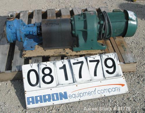Used Viking Heavy Duty Internal Gear Pump, Model KK125, Carbon Steel. Approximately 100 gallons per minute at 780 rpm, maximum 200 psi. 2" NPT inlet/outlet. Driven by a 3 hp, 3/60/208-230/460 volt, 1...