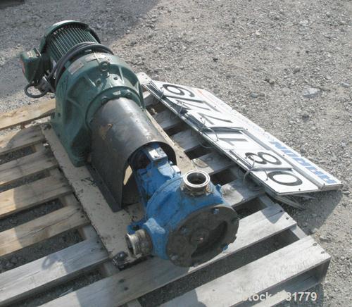 Used Viking Heavy Duty Internal Gear Pump, Model KK125, Carbon Steel. Approximately 100 gallons per minute at 780 rpm, maximum 200 psi. 2" NPT inlet/outlet. Driven by a 3 hp, 3/60/208-230/460 volt, 1...
