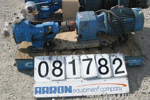 Used Viking Heavy Duty Internal Gear Pump, Model KK125, Carbon Steel. Approximately 100 gallons per minute at 780 rpm, maximum 200 psi. 2" NPT inlet/outlet. Driven by a 5 hp, 3/60/230/460 volt, 1750 ...