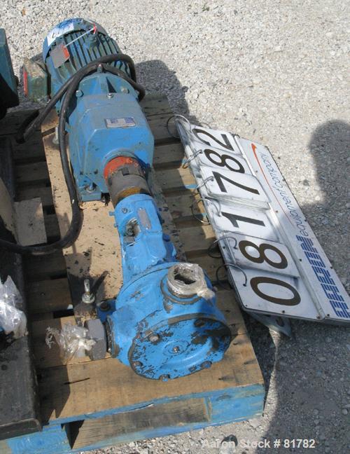 Used Viking Heavy Duty Internal Gear Pump, Model KK125, Carbon Steel. Approximately 100 gallons per minute at 780 rpm, maximum 200 psi. 2" NPT inlet/outlet. Driven by a 5 hp, 3/60/230/460 volt, 1750 ...