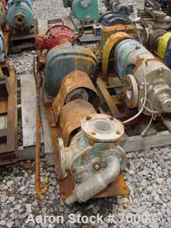 Used Viking rotary pump, model LL32, stainless steel. 140 gallons per minute at 520 rpm, 3" diameter inlet/outlet. Direct driven by a 7-1/2 hp, 3/60/208-230/460 volt, 1745 rpm XP motor, Class 1, Grou...
