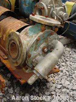 Used Viking rotary pump, model LL32, stainless steel. 140 gallons per minute at 520 rpm, 3" diameter inlet/outlet. Direct driven by a 7-1/2 hp, 3/60/208-230/460 volt, 1745 rpm XP motor, Class 1, Grou...