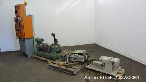 Used Welex Gear Pump, Model GP 56. Driven by a 20Hp, 500 volt, 1750/2300 rpm DC motor thru a cone drive, ratio 10 to 1. Includes a control panel. Serial# 6249, built 1995.