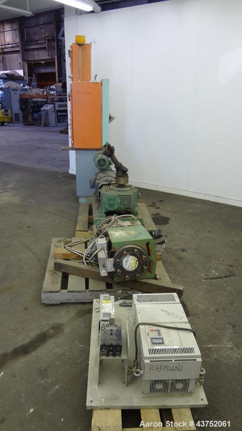 Used Welex Gear Pump, Model GP 56. Driven by a 20Hp, 500 volt, 1750/2300 rpm DC motor thru a cone drive, ratio 10 to 1. Includes a control panel. Serial# 6249, built 1995.