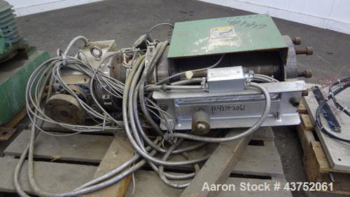 Used Welex Gear Pump, Model GP 56. Driven by a 20Hp, 500 volt, 1750/2300 rpm DC motor thru a cone drive, ratio 10 to 1. Includes a control panel. Serial# 6249, built 1995.