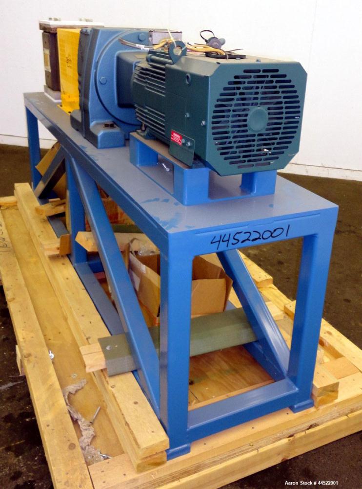 Unused- Zenith PEP-II Polymer Gear Pump, Model 60-20000-2466-4, Carbon Steel. Rated approximate 300cc per revolution, flow rate 300-3600 pounds per hour. Driven by a 20hp, 3/60/460 volt, 1775 rpm mot...