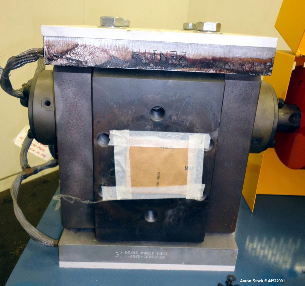 Unused- Zenith PEP-II Polymer Gear Pump, Model 60-20000-2466-4, Carbon Steel. Rated approximate 300cc per revolution, flow rate 300-3600 pounds per hour. Driven by a 20hp, 3/60/460 volt, 1775 rpm mot...